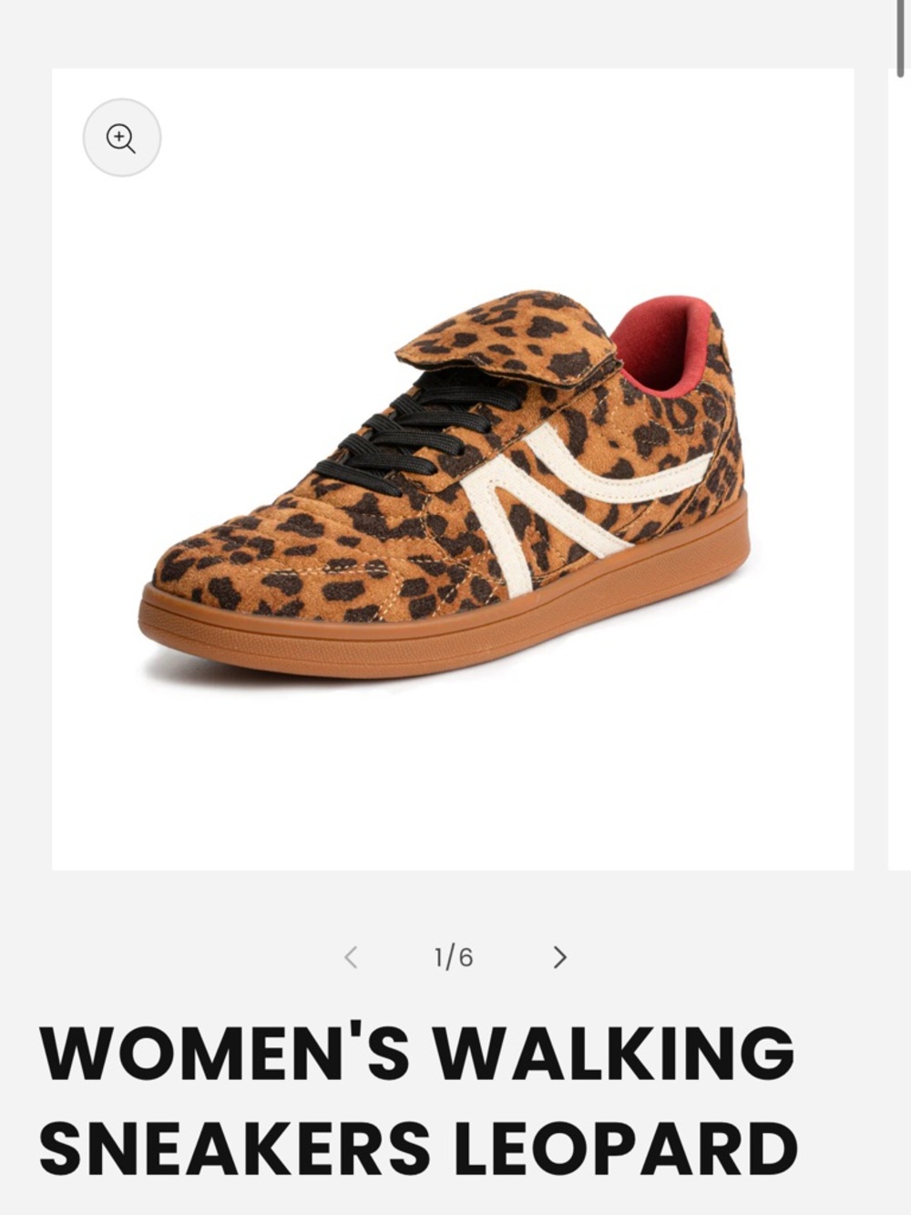 Leopard Print Women’s Walking Sneakers with White Side Accent, Size 8.5